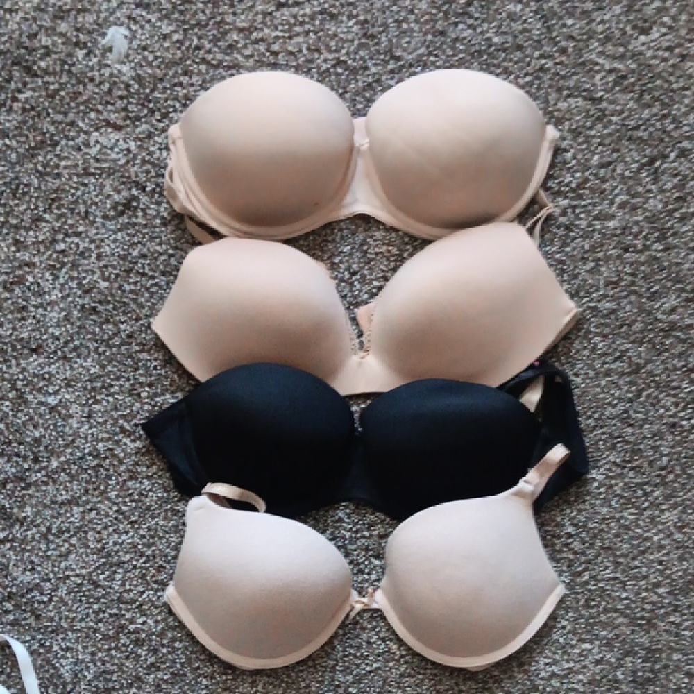 Set of Three Padded Bras - Black and Nude